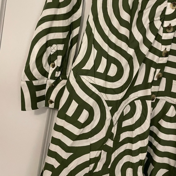 NWT By Anthropologie Long Sleeve Poplin Button Down green and white shirt dress - Picture 6 of 9